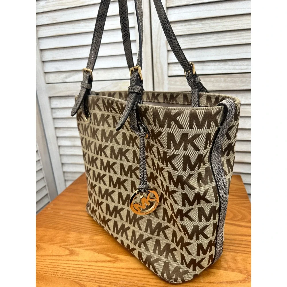 Michael Kors Tote Bag Large Brown Women Logo Print Shoulder Handbag